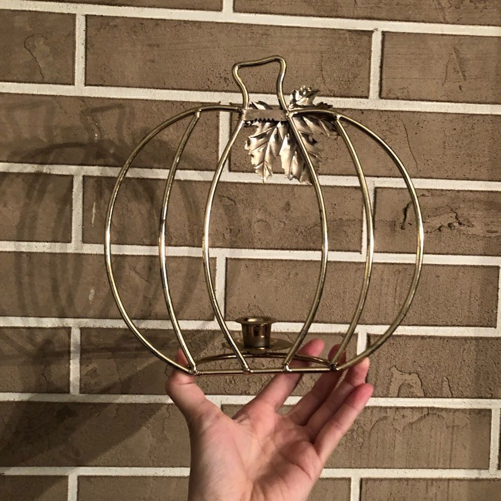 Vintage Pumpkin Wall Hanging Candlestick Holders in Gold Lot of 2 - Picture 12 of 15